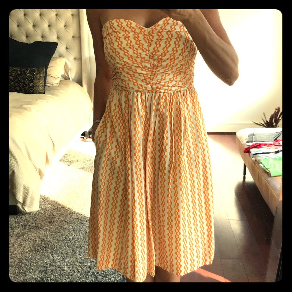 Anthropologie orange/cream strapless dress